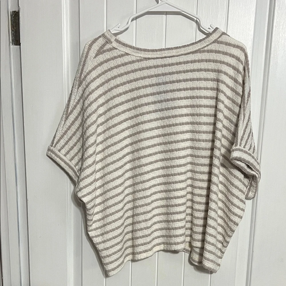 Charles Henry Women's Striped Cream and Brown Blouse - Picture 2 of 4